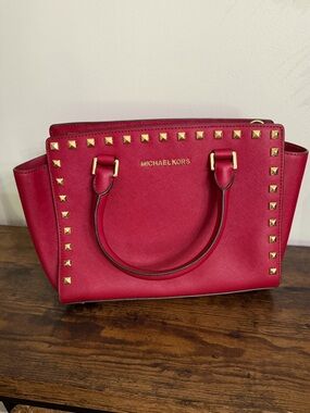 Michael Kors Selma Medium Studded Saffiano Leather Satchel